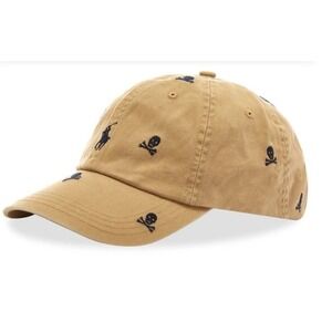 Polo Ralph Lauren Cap Hat Beige Embroidered Skull Crossbones Pony Logo